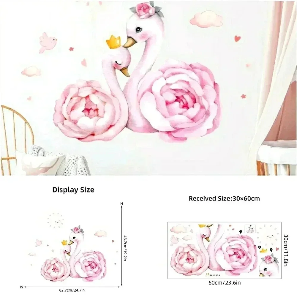 Decal Sticker Mural Pink Swan Children's Room Nursery Wall Art